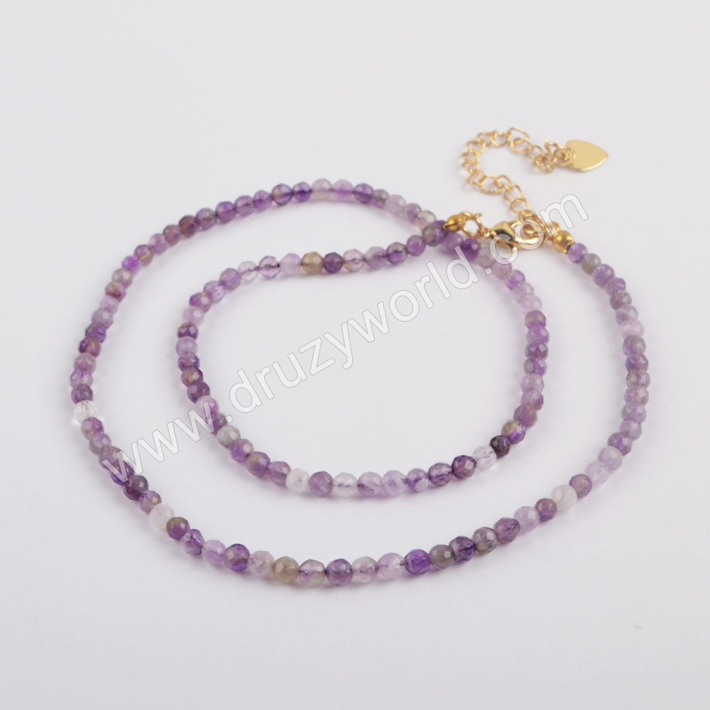 Amethyst choker necklace 18K gold  jewelry for women