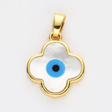 Wholesale Gold Plated White Shell Blue Evil Eye Pendant, Marquise Heart Clover Pendant WX2158