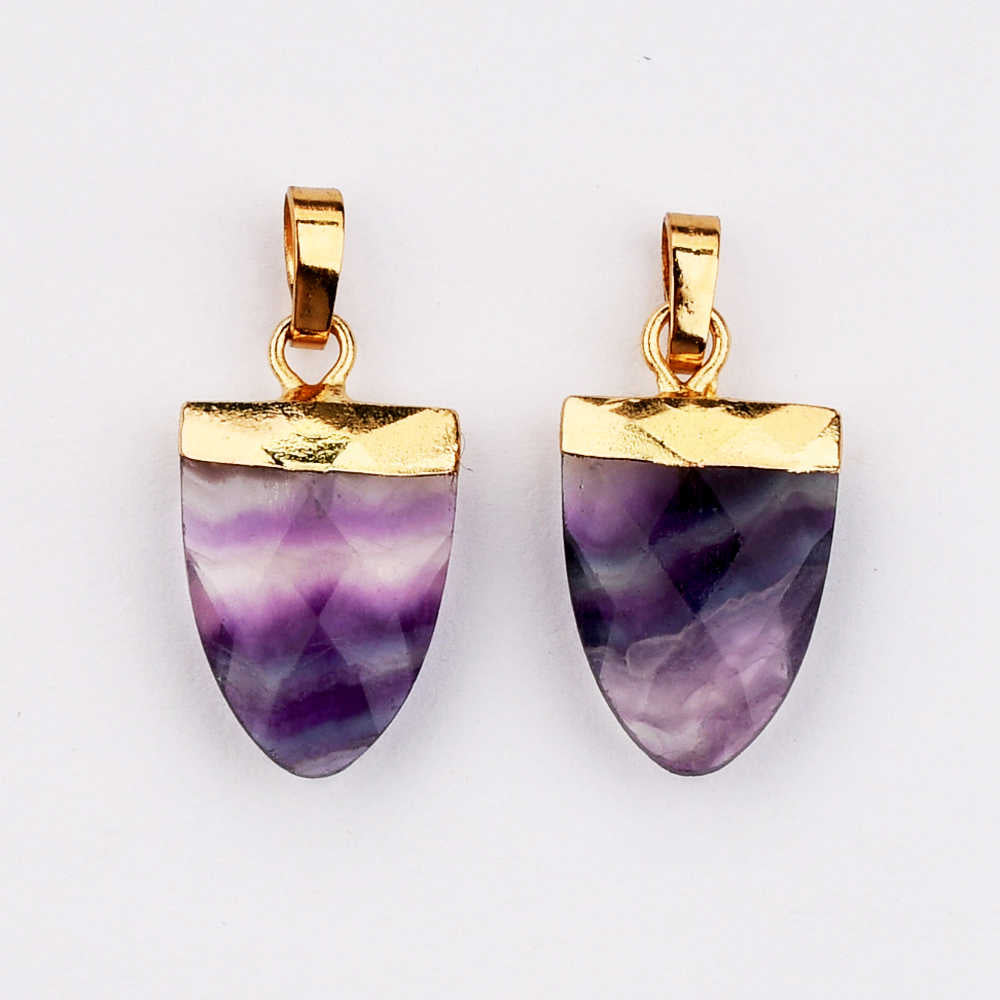 rainbow fluorite pendant gold plated faceted natural fluorite pendant necklace crystal jewelry