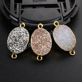 Gold Plated Oval Natural Agate Titanium Rainbow Druzy Connector G1073