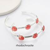 Silver Plated Brass Round Three-Gemstone Faceted Bangle, Healing Crystal Quartz Cuff Bracelet ZS0493