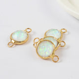 Gold Plated Bezel Round White Opal Faceted Connectors, Flash Stone Charm For Jewelry Making ZG0445