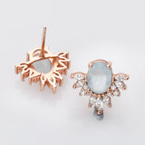 Rose Gold Natural Aquamarine Moonstone Stud Earrings Zircon Studs, S925 Sterling Silver Earring, Healing Crystal Jewelry SS222ER