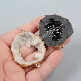 Gold Plated Natural Crystal Quartz Titanium AB White Druzy Geode Slice Connector G1016