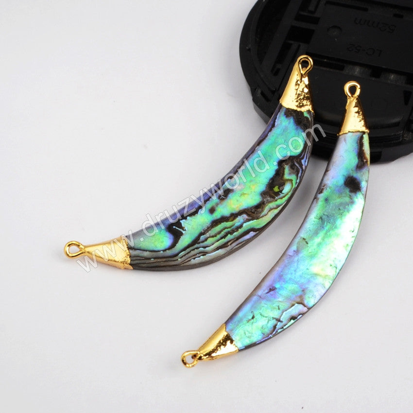 abalone moon connector in gold plated natural rainbow shell jewelry for DIY jewelry making  natural abalone crescent charm