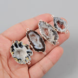 Natural Onyx Agate Slice Connector Double Bails, Silver Plated Druzy Slice Connector S0952