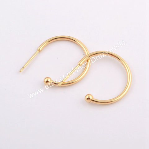 50 Pcs Fashion Gold Plated Brass Round Earring Findings 20mm Simple Circle Ear Wires Hooks Posts Tools DIY Making Jewelry Supply PJ388