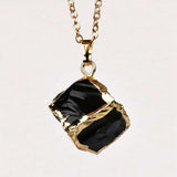 Gold / Silver Plated Cube Shape Black Obsidian / White Quartz Pendant Raw Healing Crystal Stone Pendant WX2070