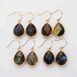 Gold Plated Teardrop Copper Turquoise Faceted Dangle Earrings,Labradorite Moonstone Jewelry G2083