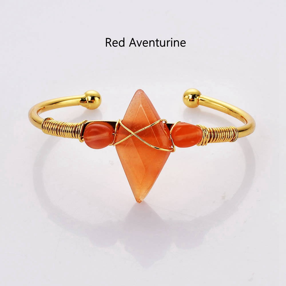 Diamond Shape Beads Gold Wire Wrap Gemstone Bracelet Crystal Stone Bracelet Jewelry WX2094 red agate bracelet