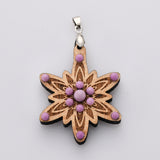Silver Snowflake Natural Gemstone Wood Pendant, Flower Pendant, Labradorite, Red River Jasper, Tiger's Eye Stone, Wooden Jewelry Pendant WX2137