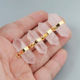 Gold Plated Hexagon Natural Rose Quartz Faceted Connector Double Bails G1011