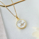 Personalized 16" Gold Plated Bezel Round White Shell Carved Letter Pendant Necklace, Custom Name Word or Text Jewelry KZ011-N