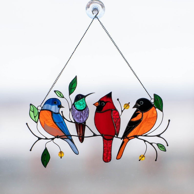 Stained glass bird suncatcher Custom stained glass window hangings Mothers day gift, home decor