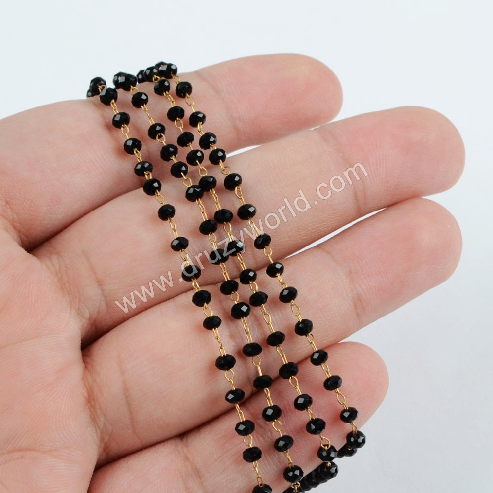 5m/lot,3mm Black Glass Beads Chains  JT169