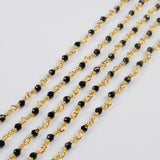 5 meter Natural Black Spinel Beads Faceted Chains In Gold Plated JT251