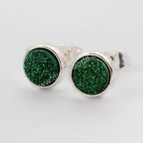 8mm Round Natural Agate Titanium Druzy Stud Earrings Silver Plated ZS0328