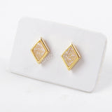 Diamond Gold Plated Bezel Rainbow Titanium Druzy Studs Earring ZG0281