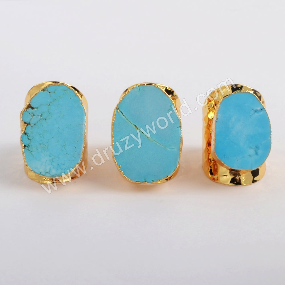 Blue Howlite Turquoise Ring Gold Plated Freeform Turquoise Jewelry Gemstone Ring G0208
