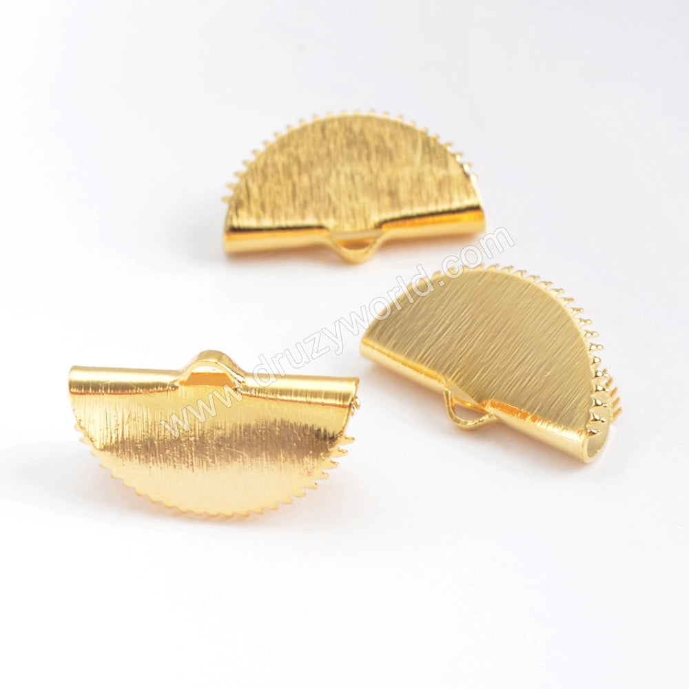 Half Moon Shape Gold Plated Brass Clip Cord Flat Crimp End Clasp PJ095