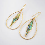 Gold Plated Leaf Shape Natural Abalone Shell Earrings Teardrop Hoop Earrings G1607