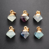 Multi-Color Fluorite Faceted Pyramid Points Small Pendant Gold Plated WX059