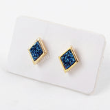 Diamond Gold Plated Bezel Rainbow Titanium Druzy Studs Earring ZG0281