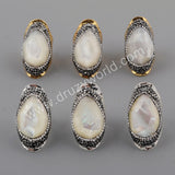 Rhinestone Pave Teardrop Natural White Shell Facted Gold/Silver Band Ring JAB959