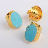 Freeform Blue Howlite Turquoise Gold Band Ring, Boho Jewelry Gemstone Ring G0208