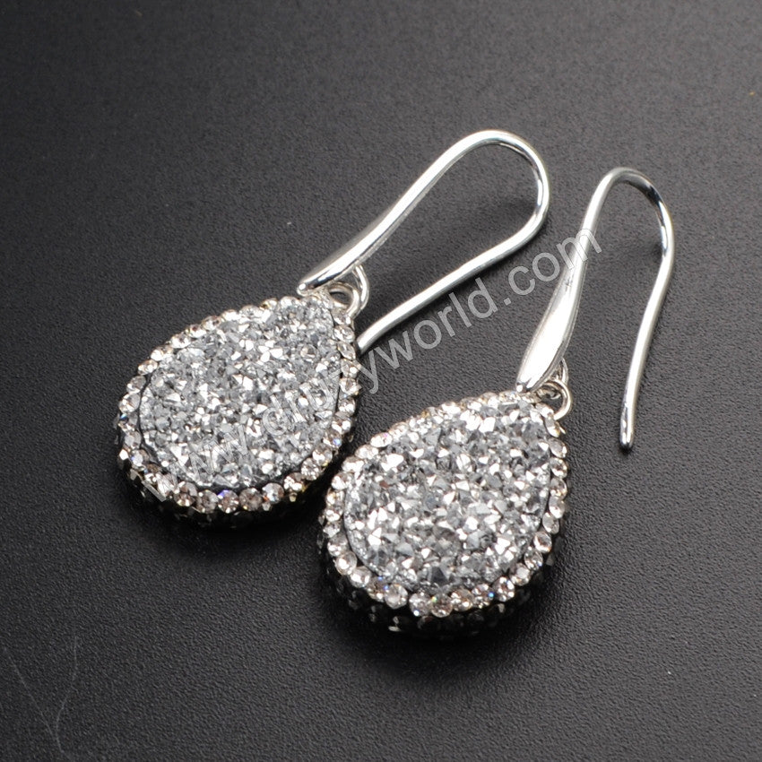 Silver Druzy Dangle Earrings