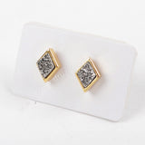 Diamond Gold Plated Bezel Rainbow Titanium Druzy Studs Earring ZG0281