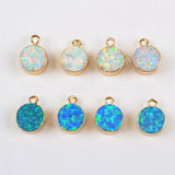 Round White / Blue Opal Charm Gold Plated For Jewelry Making G1469