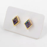 Diamond Gold Plated Bezel Rainbow Titanium Druzy Studs Earring ZG0281