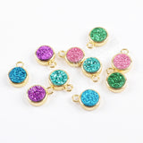 9mm Round Gold Plated Rainbow Titanium Druzy Charm Pendant ZG0358