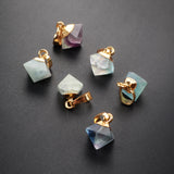 Multi-Color Fluorite Faceted Pyramid Points Small Pendant Gold Plated WX059