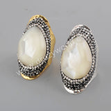 Rhinestone Pave Teardrop Natural White Shell Facted Gold/Silver Band Ring JAB959