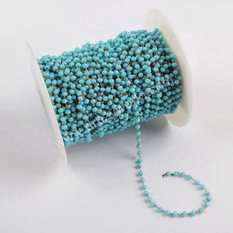 5m/lot,3mm Blue Glass Beads Chains  JT170