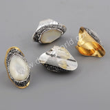 Rhinestone Pave Teardrop Natural White Shell Facted Gold/Silver Band Ring JAB959