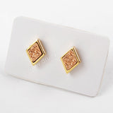 Diamond Gold Plated Bezel Rainbow Titanium Druzy Studs Earring ZG0281