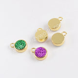 9mm Round Gold Plated Rainbow Titanium Druzy Charm Pendant ZG0358