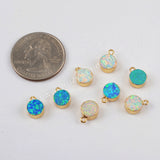 Round White / Blue Opal Charm Gold Plated For Jewelry Making G1469