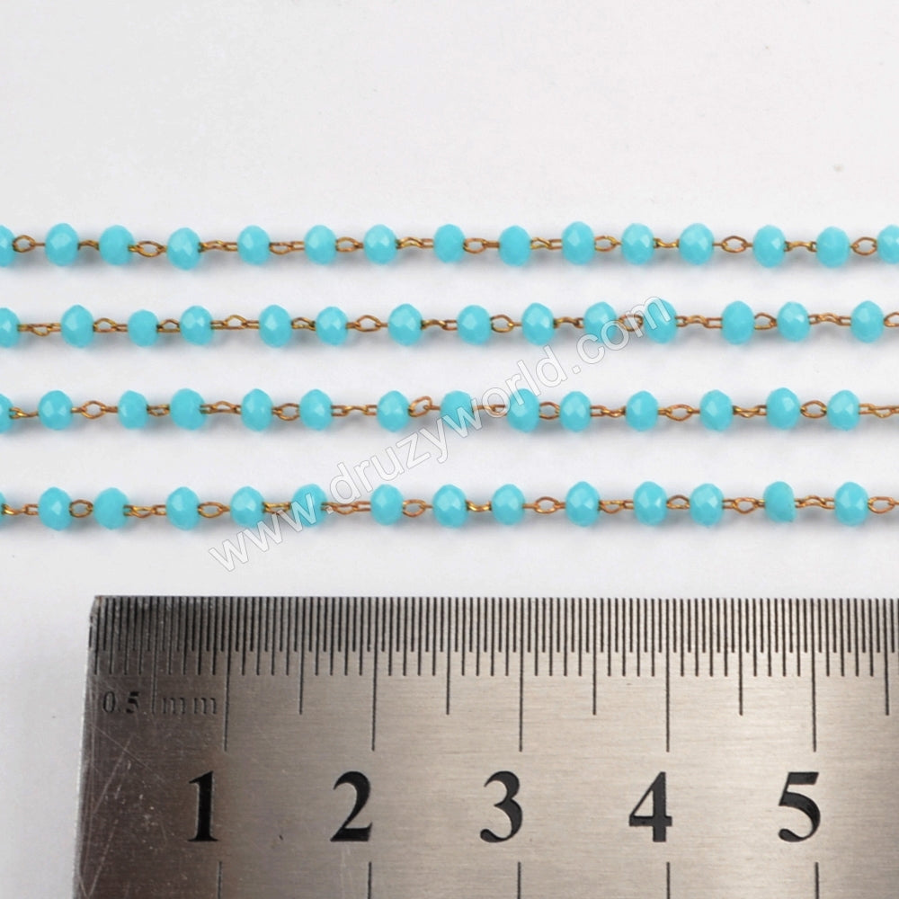 5m/lot,3mm Blue Glass Beads Chains  JT170