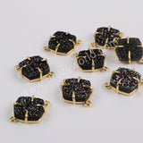Diamond Gold Plated Claw Natural Agate Titanium Black Druzy Connector ZG0430