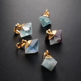 Multi-Color Fluorite Faceted Pyramid Points Small Pendant Gold Plated WX059