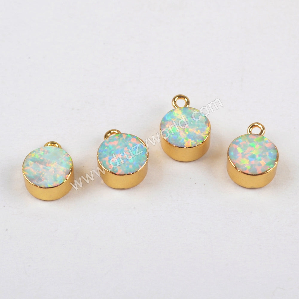 Round White / Blue Opal Charm Gold Plated For Jewelry Making G1469