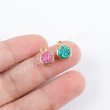 9mm Round Gold Plated Rainbow Titanium Druzy Charm Pendant ZG0358