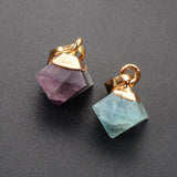 Multi-Color Fluorite Faceted Pyramid Points Small Pendant Gold Plated WX059