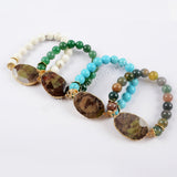 Gold Plated Faceted Spiderweb Agate With 10mm Multi-Kind Stone Beads Bracelet G1555