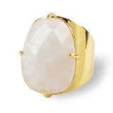 Gold Plated Claw Natural Faceted Gemstone Ring, Open Band Ring Jewelry ZG0321