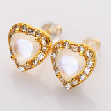 Gold - S925 Sterling Silver CZ Heart Gemstone Stud Earrings, Dainty Earrings, Healing Crystal Jewelry SS213RG